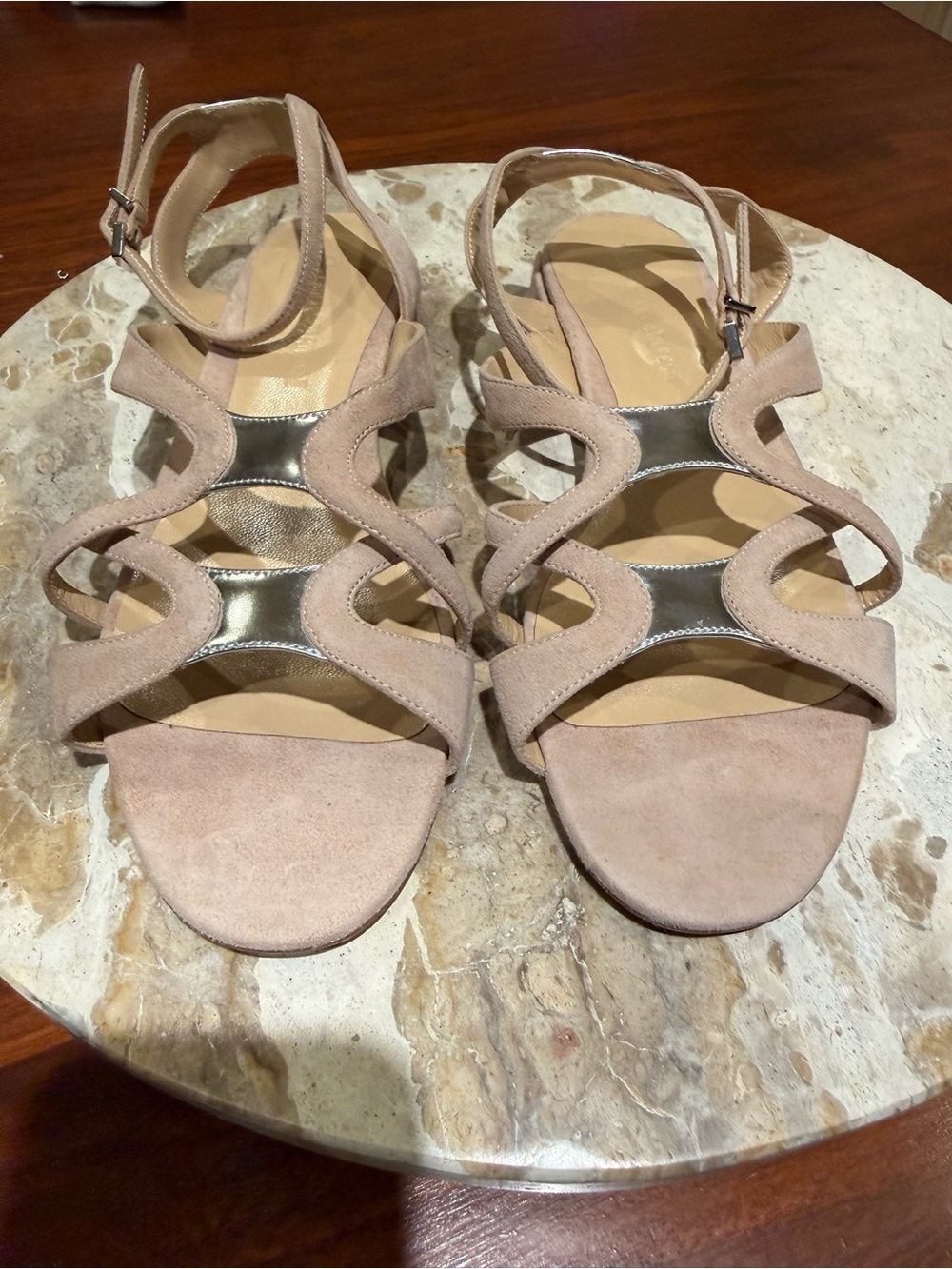 Emporio Armani NWOT Taupe Suede Metallic Strappy Sandals 36.5 US 6 1/2
